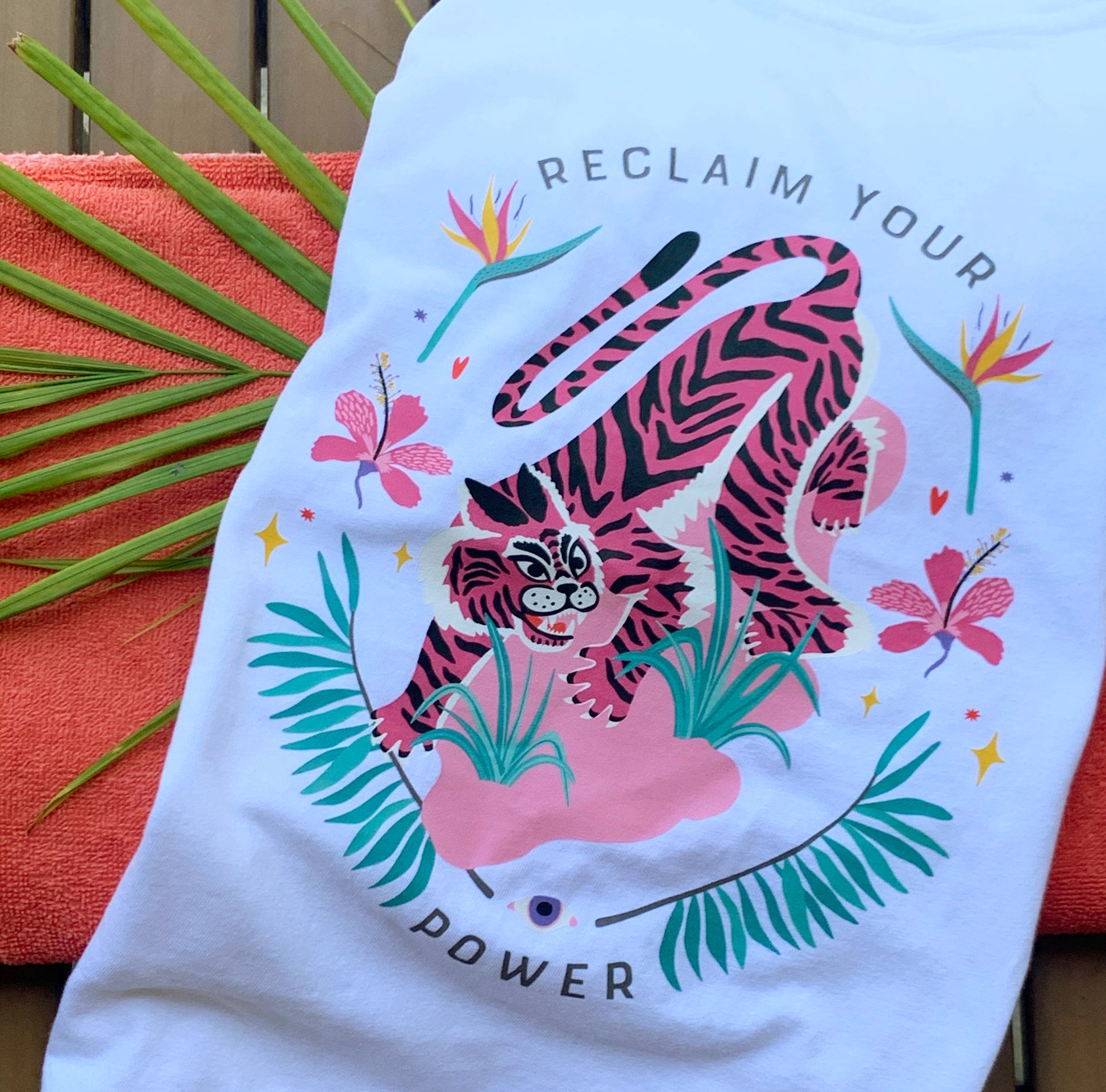 Reclaim Your Power, Pink Tiger - White T-Shirt