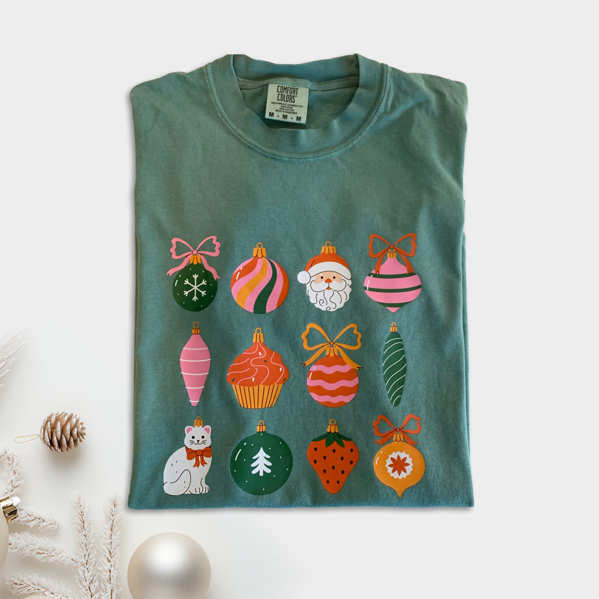 Merry & Bright Christmas Ornaments - Green T-shirt
