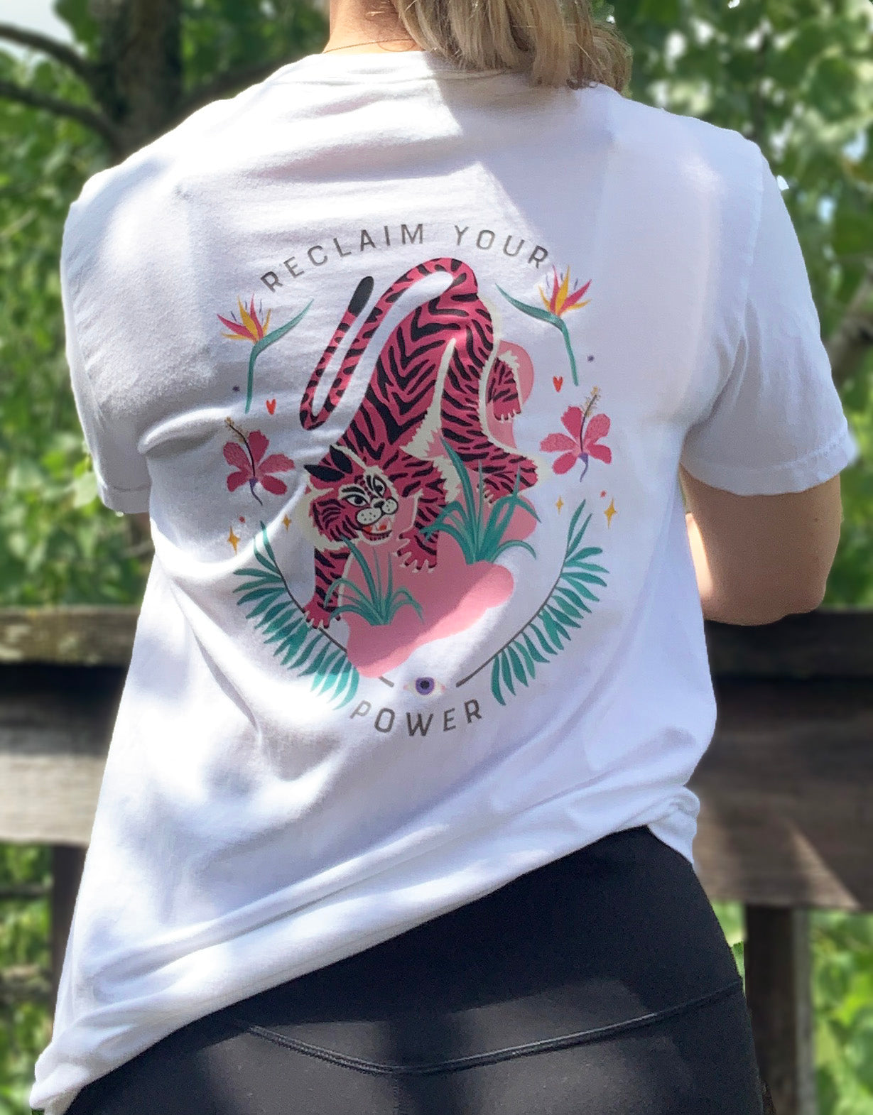 Reclaim Your Power, Pink Tiger - White T-Shirt