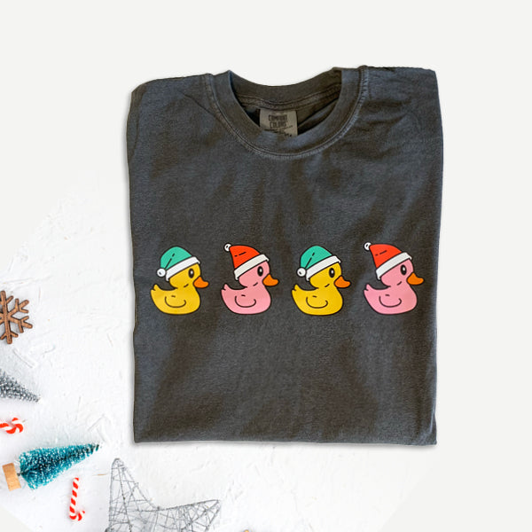 Christmas Ducks - Gray T-shirt, Holiday, Festive, Rubber Ducks