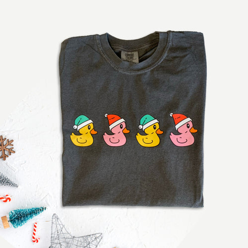 Christmas Ducks - Gray T-shirt, Holiday, Festive, Rubber Ducks