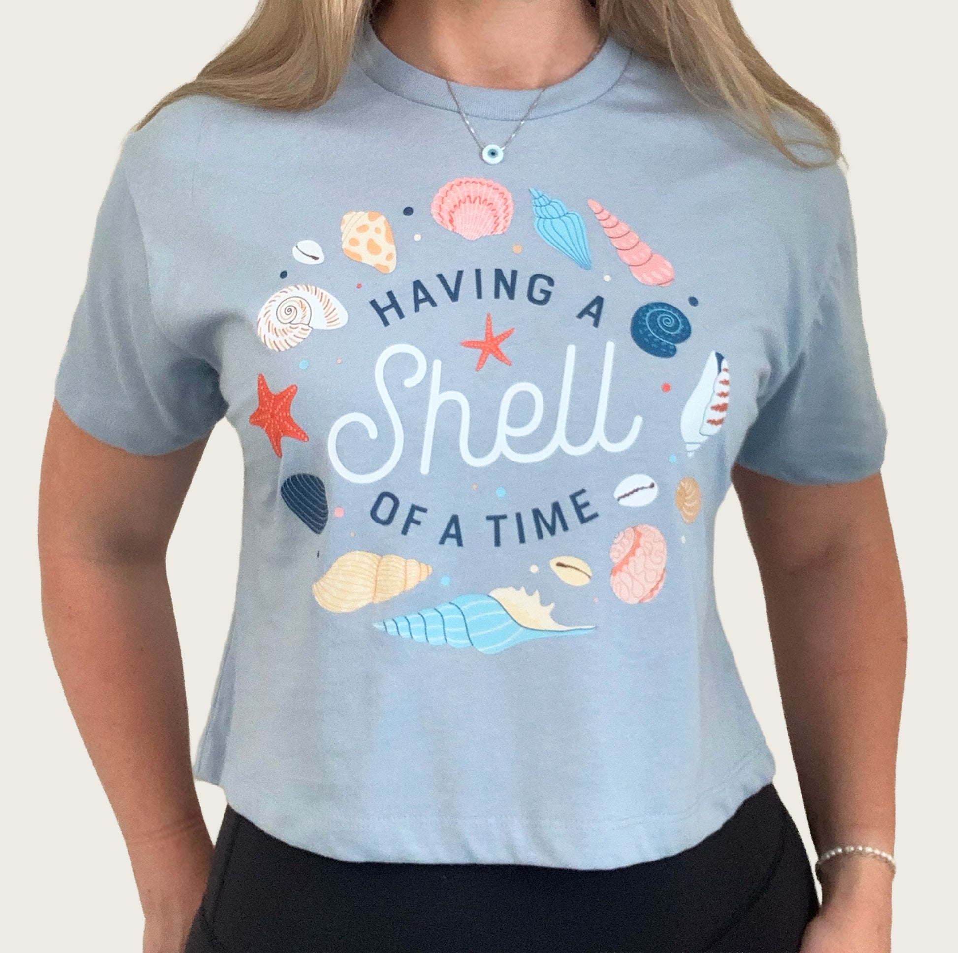 Fun Shells Beach Light Blue Cropped T-shirt